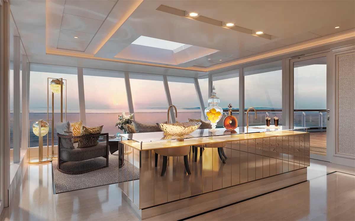 La suite más grande del barco tiene 400 m2 y un spa privado. Fotos: Comunicado de prensa