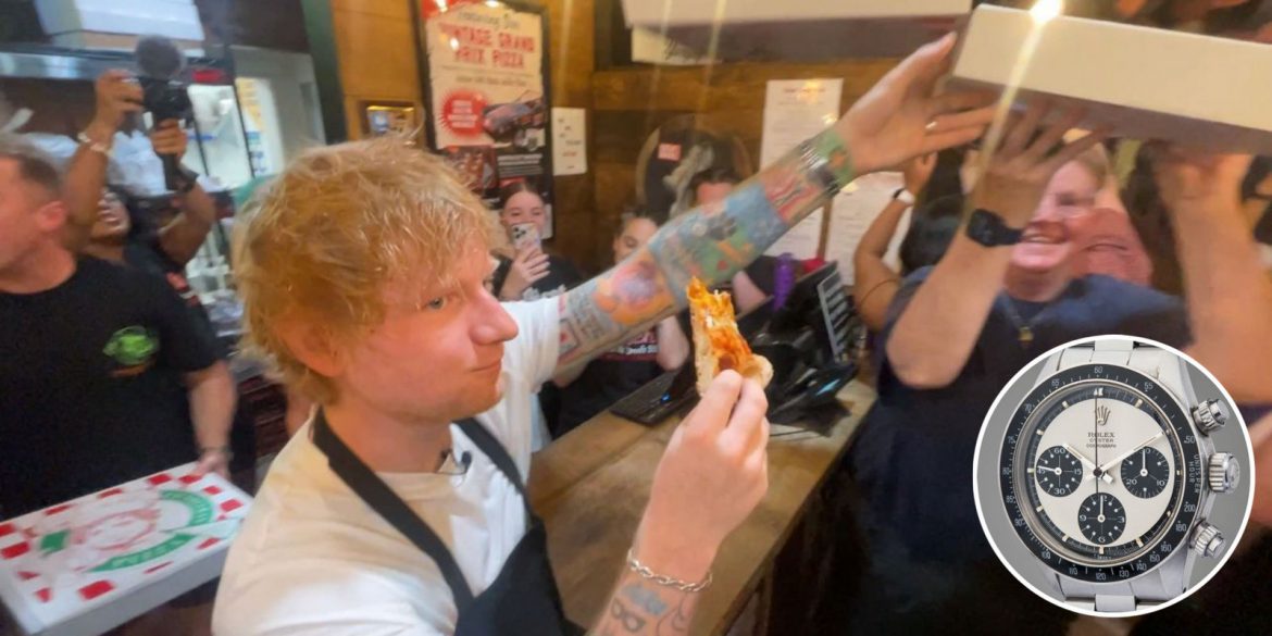 Ed Sheeran distribui pizza usando um Rolex de R$ 4.9 milhões