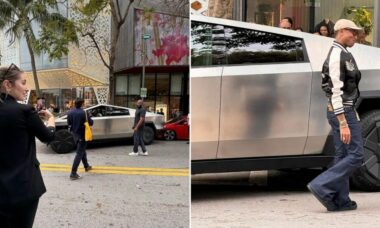 Pharrell Williams cerca di parcheggiare la sua nuova Tesla Cybertruck. Foto: Riproduzione Luxury Launches