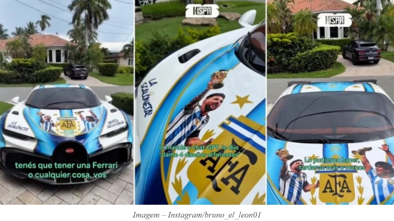 Influenciador transforma Bugatti de até R$ 33 milhões em homenagem a Messi e chama atenção durante a Copa do Mundo