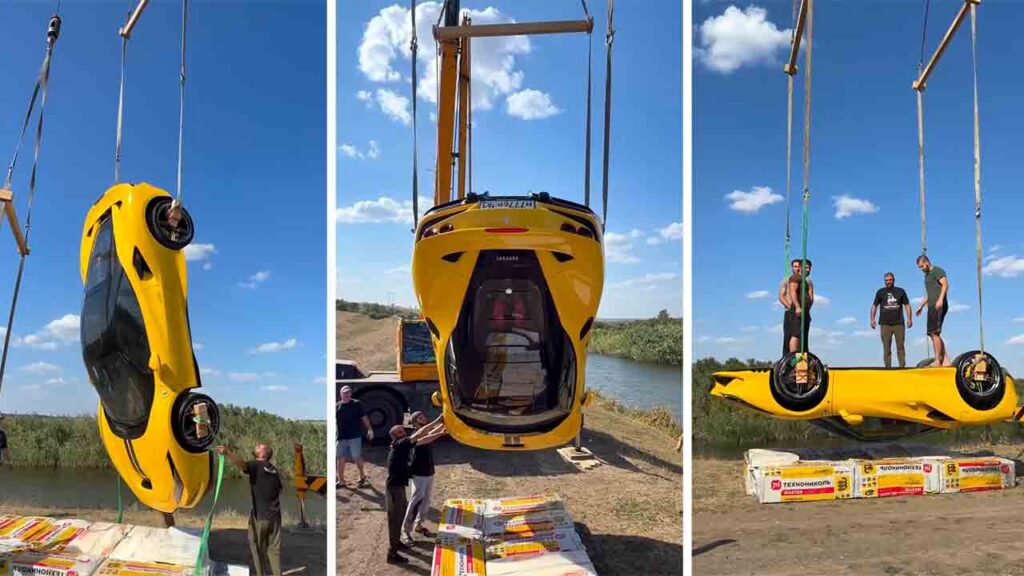 Influenciador vira Ferrari de US$ 350 mil de cabeça para baixo e a usa em manobra inusitada. Foto: Instagram @chebotarev_evgeny